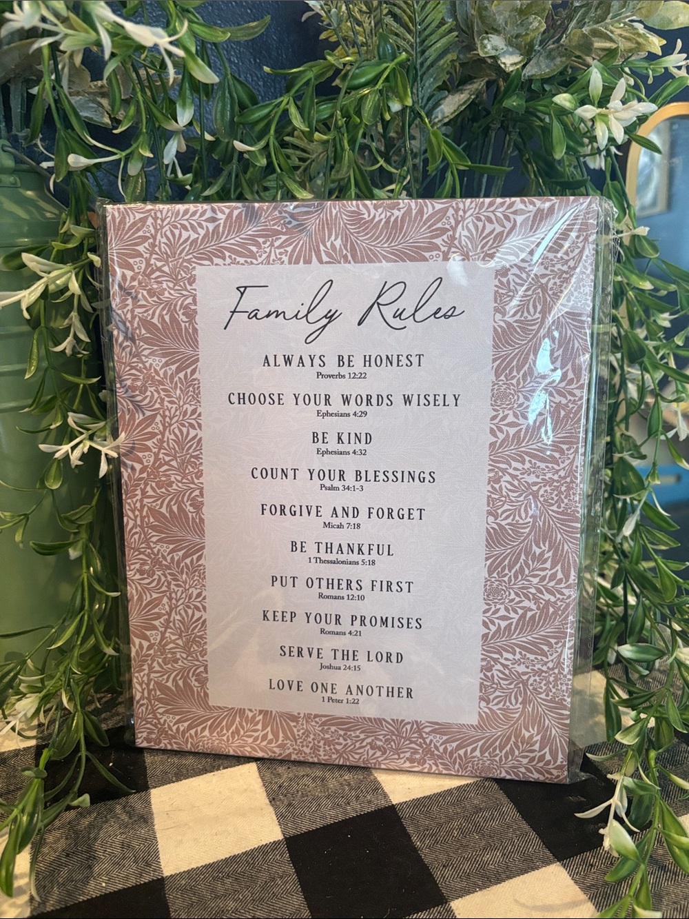 Family Rules Wall Art - Blush Floral Print